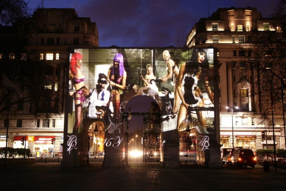 An Agent Provocateur projection displayed on Marble Arch in central London, to celebrate the launch of their Spring Summer collection.